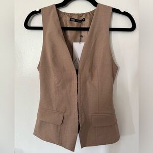 Zara Buttoned Vest Sleeveless Blazer Top NWT